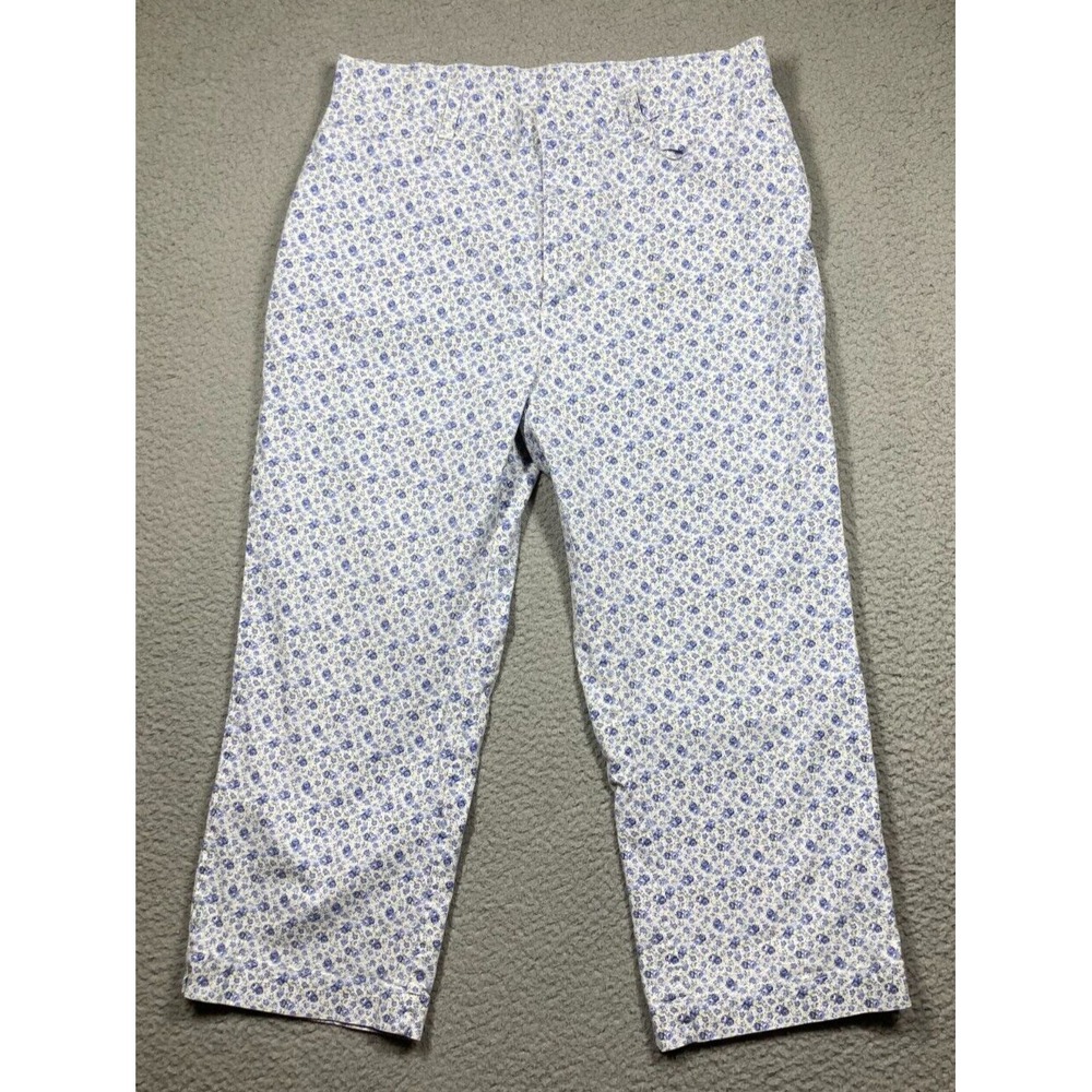 Faded Glory Pants Women's 16 Blue Floral Capri Stretch Cottage Core Prairie‎